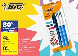 Carrefour Market Bic3 stylos bille 4 couleurs offre