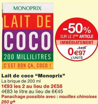 Monoprix Monoprix lait de coco offre