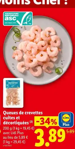 Lidl Queues de crevettes cuites et décortiquées offre