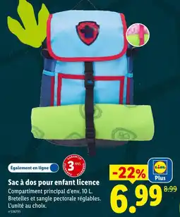 Lidl Sac à dos pour enfant licence offre
