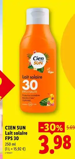 Lidl Cien sun lait solaire fps 30 offre