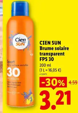 Lidl Cien sun brume solaire transparent fps 30 offre