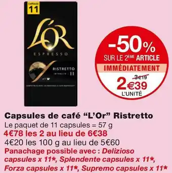 Monoprix L’or capsules de café ristretto offre