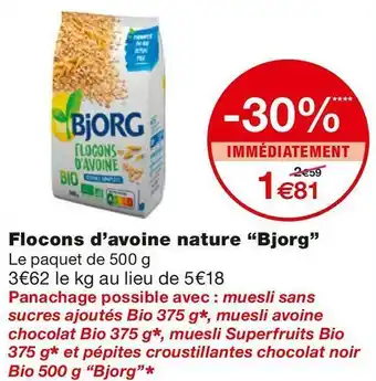 Monoprix Bjorg flocons d’avoine nature offre