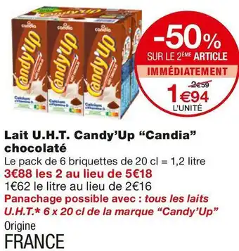 Monoprix Candia lait u.h.t. candy’up chocolaté offre