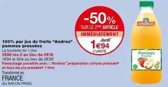 Monoprix Andros 100% pur jus de fruits pommes pressées offre