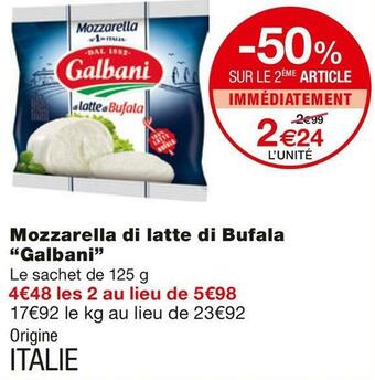 Monoprix Galbani mozzarella di latte di bufala offre