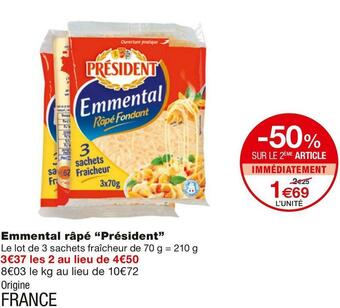 Monoprix Président emmental râpé offre