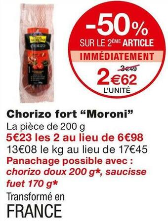 Monoprix Moroni chorizo fort offre