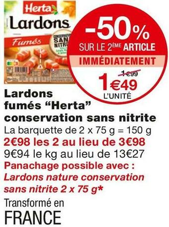 Monoprix Herta lardons fumés conservation sans nitrite offre