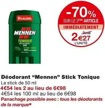 Monoprix Mennen déodorant stick tonique offre