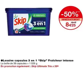 Monoprix Skip lessive capsules 3 en 1 fraîcheur intense offre