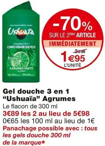 Monoprix Ushuaïa gel douche 3 en 1 agrumes offre