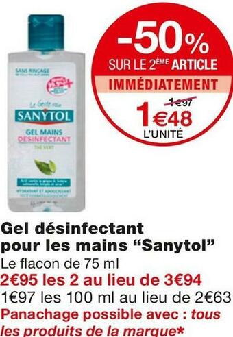 Monoprix Sanytol gel désinfectant pour les mains offre