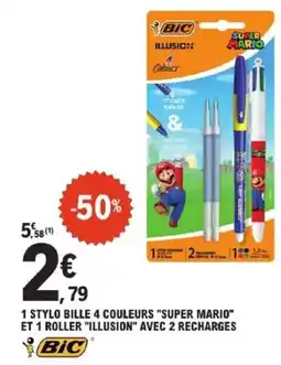 E.Leclerc BIC 1 stylo bille 4 couleurs "super mario" et 1 roller "illusion" avec 2 recharges offre