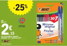 E.Leclerc BIC 20 stylos bille "cristal original" et 7 "cristal soft" offre