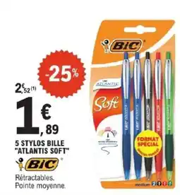 E.Leclerc BIC 5 stylos bille "atlantis soft" offre