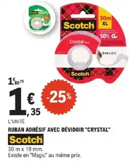 E.Leclerc SCOTCH Ruban adhésif avec dévidoir "crystal" offre