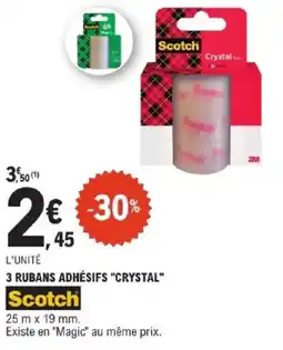 E.Leclerc SCOTCH 3 rubans adhésifs "crystal" offre