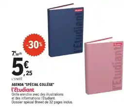 E.Leclerc L'ETUDIANT Agenda "spécial collège" offre
