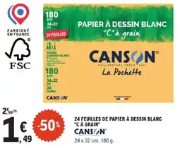 E.Leclerc CANSON 24 feuilles de papier à dessin blanc "c à grain" offre