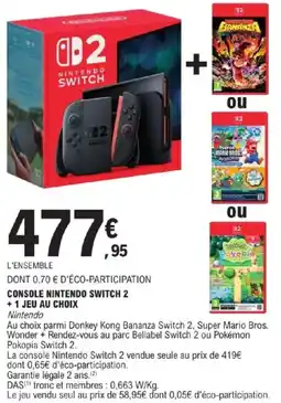 E.Leclerc Console nintendo switch 2 +1 jeu au choix offre