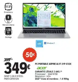 E.Leclerc ACER Pc portable aspire al17-31p-c12x offre