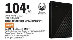 E.Leclerc WD Disque dur externe my passeport 2to offre