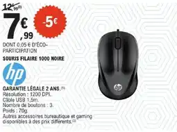 E.Leclerc HP Souris filaire 1000 noire offre