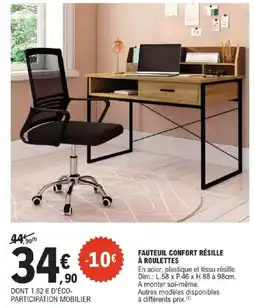 E.Leclerc Fauteuil confort résille à roulettes offre