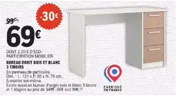 E.Leclerc Bureau droit bois et blanc 3 tiroirs offre