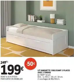 E.Leclerc Lit banquette coulissant 2 places avec 2 tiroirs offre