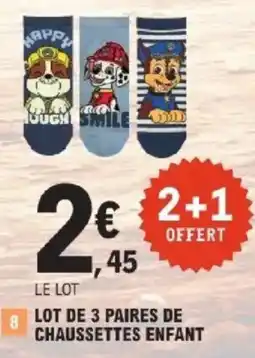 E.Leclerc Lot de 3 paires de chaussettes enfant offre