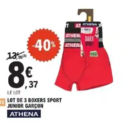 E.Leclerc ATHENA Lot de 3 boxers sport junior garçon offre
