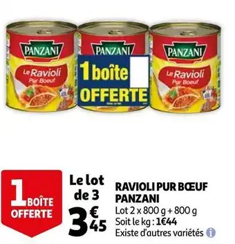 Auchan Panzani ravioli pur bœuf offre