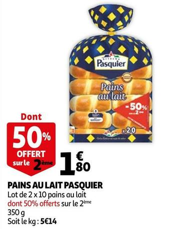 Auchan Pasquier pains au lait offre