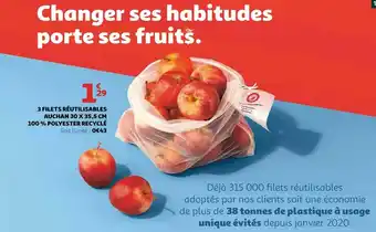 Auchan 3 filets réutilisables auchan 30 x 35,5 cm 100 % polyester recyclé offre
