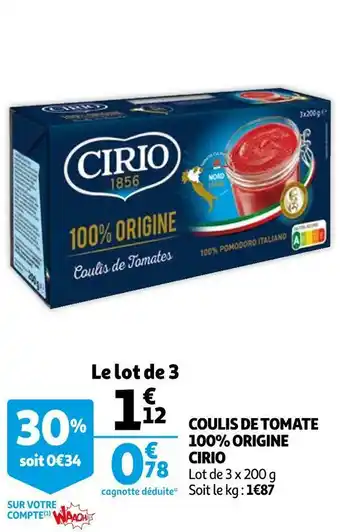 Auchan Cirio coulis de tomate 100% origine offre
