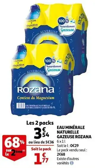 Auchan Rozana eau minérale naturelle gazeuse offre