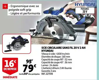 Auchan Hyundai scie circulaire sans fil 20 v 2 ah offre
