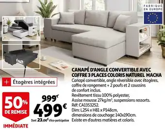Canapé d'angle convertible avec coffre 3 places coloris naturel macha