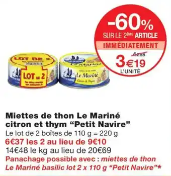 Monoprix Le Mariné Miettes de thon citron et thym offre