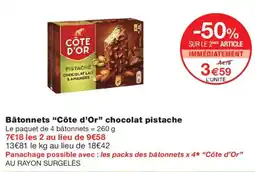 Monoprix Côte d'Or Bâtonnets chocolat pistache offre