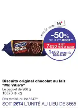 Monoprix Mc Vitie's Biscuits original chocolat au lait offre