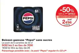 Monoprix Pepsi Boisson gazeuse sans sucres offre