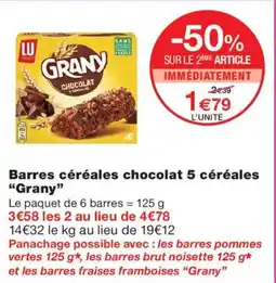 Monoprix Grany barres cereales chocolat 5 cereales offre