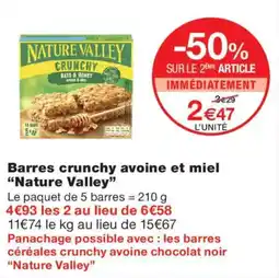 Monoprix Nature Valley Barres crunchy avoine et miel offre