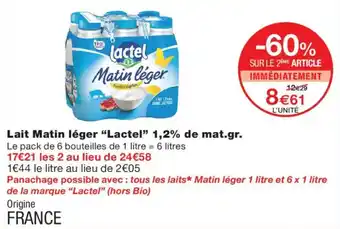 Monoprix Lactel Lait Matin léger offre