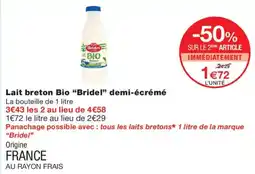 Monoprix Bridel Lait breton Bio demi-écrémé offre