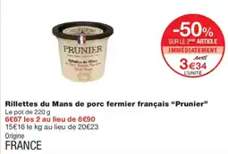 Monoprix PRUNIER Rillettes du Mans porc fermier francais offre